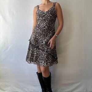 Midi Layered Ruffle Cheetah Dress
